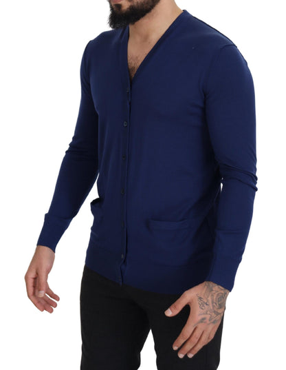 Dolce & Gabbana Blue Wool V-neck Button Down Cardigan Sweater by Dolce & Gabbana