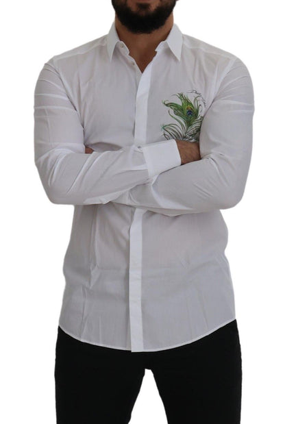Dolce & Gabbana White Cotton Peacock Feather Formal GOLD Shirt by Dolce & Gabbana
