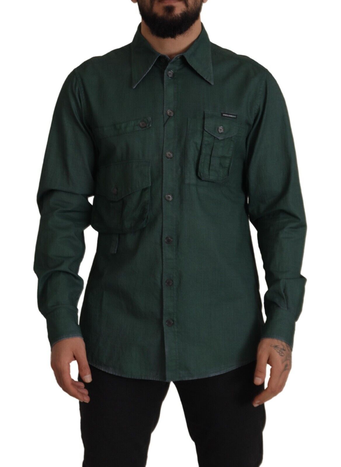 Dolce & Gabbana Dark Green Button Down Long Sleeves Shirt by Dolce & Gabbana