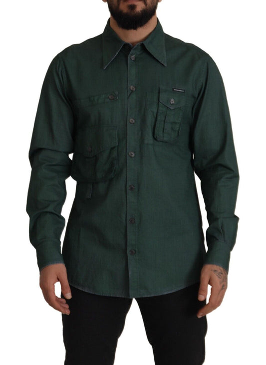 Dolce & Gabbana Dark Green Button Down Long Sleeves Shirt by Dolce & Gabbana