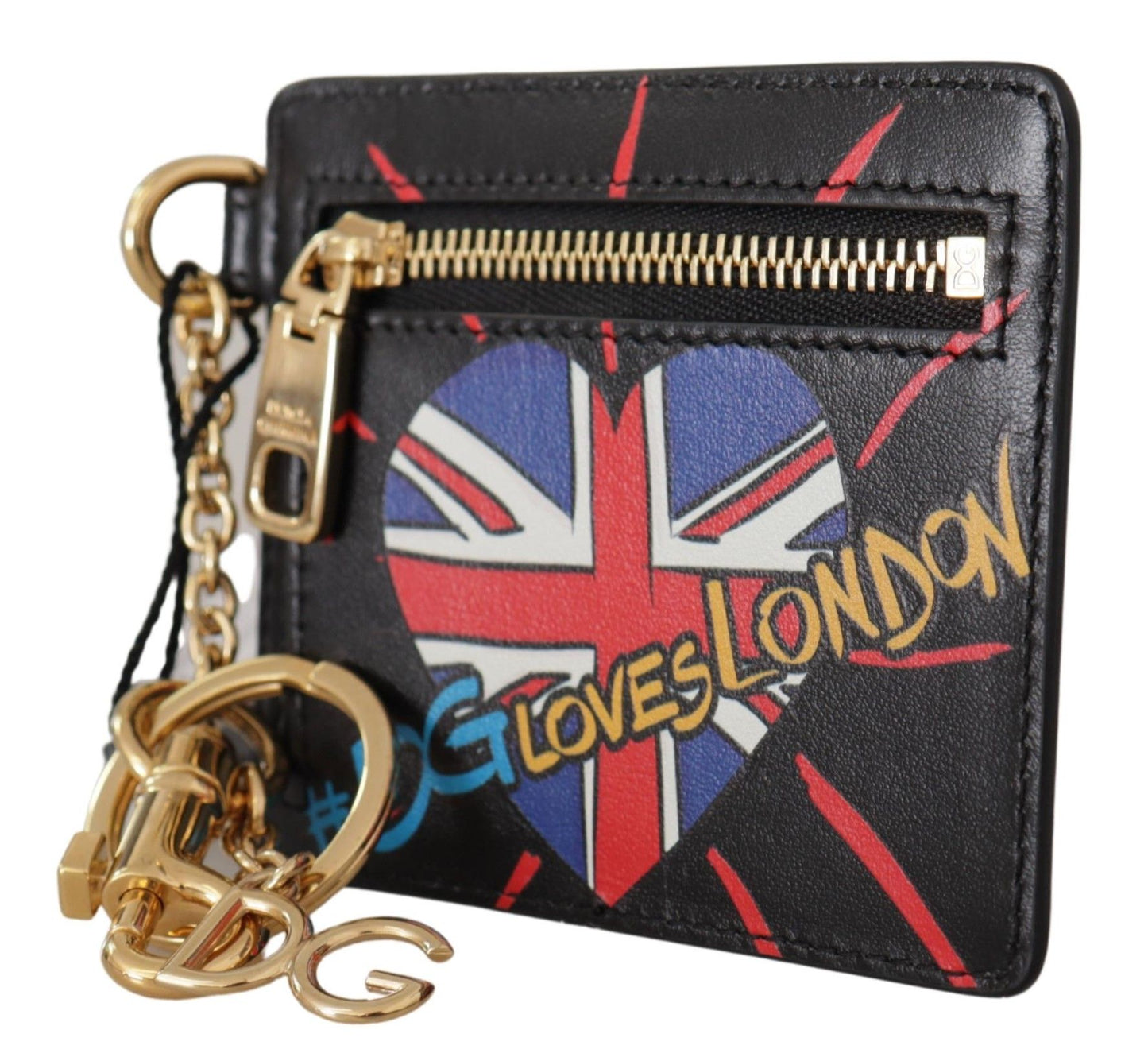 Dolce &amp; Gabbana Black Leather #DGLovesLondon Keyring Cardholder Coin Case