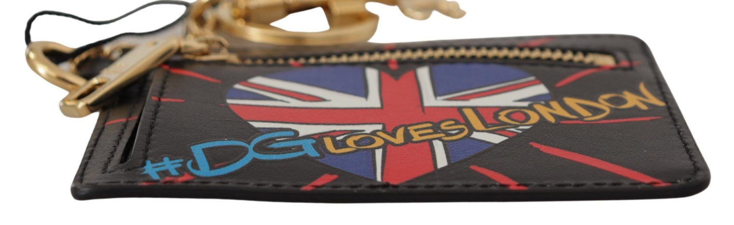 Dolce &amp; Gabbana Black Leather #DGLovesLondon Keyring Cardholder Coin Case