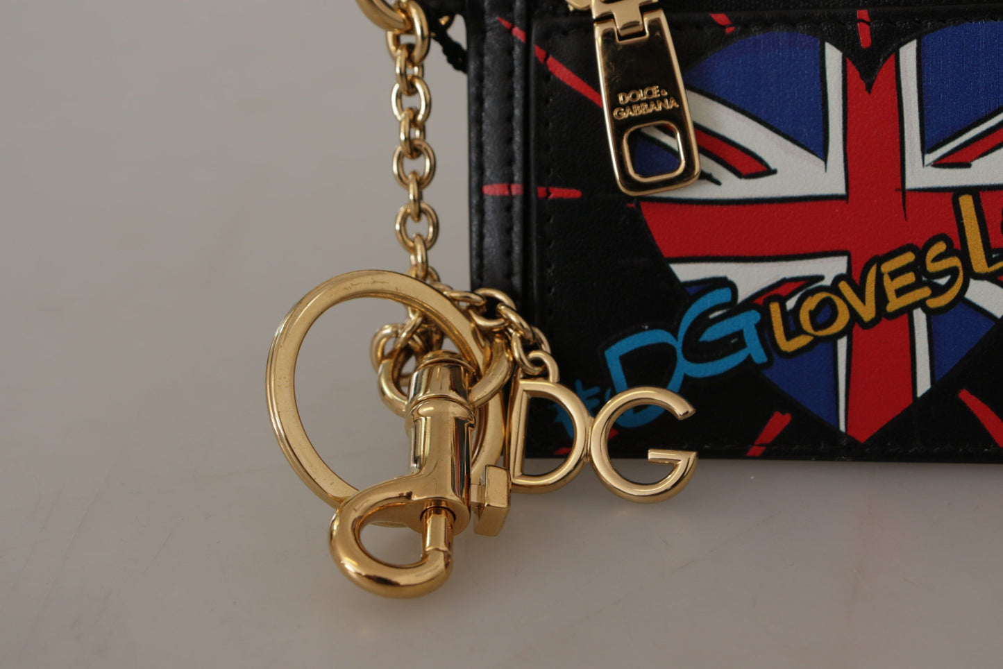 Dolce &amp; Gabbana Black Leather #DGLovesLondon Keyring Cardholder Coin Case