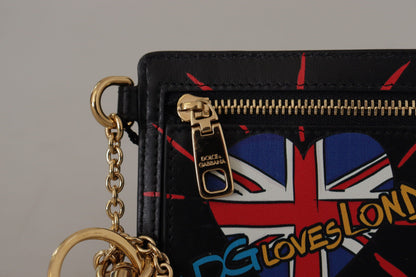 Dolce &amp; Gabbana Black Leather #DGLovesLondon Keyring Cardholder Coin Case