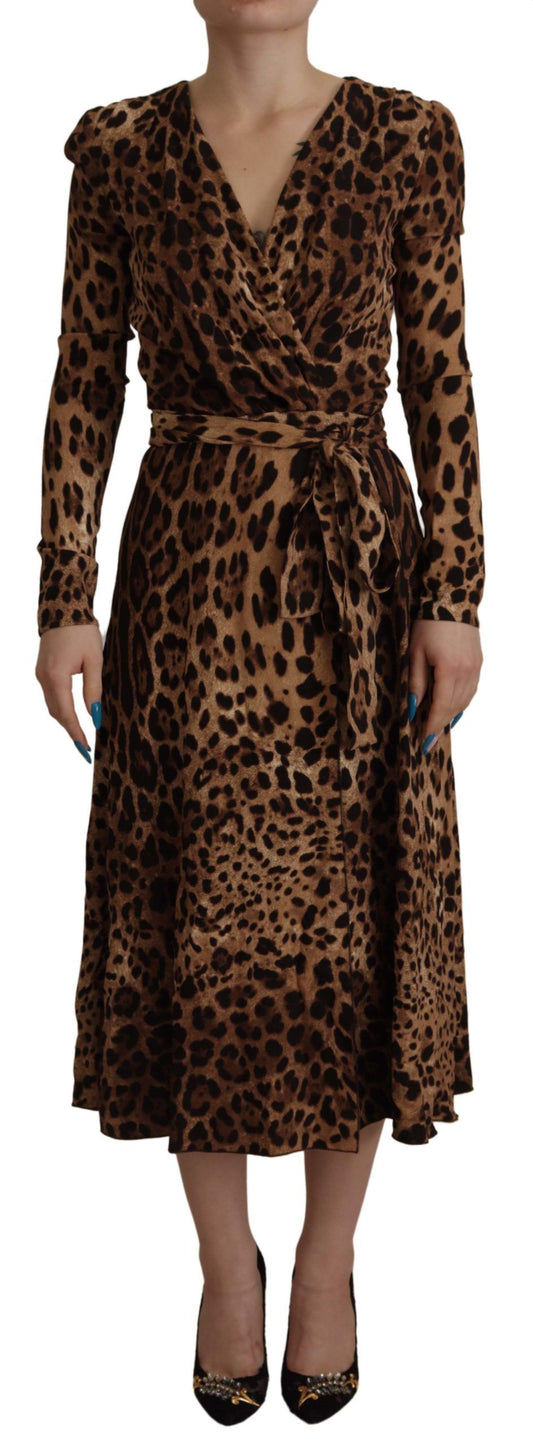 Dolce & Gabbana Brown Leopard Wrap A-line Maxi Viscose Dress by Dolce & Gabbana