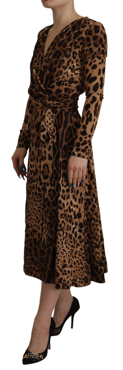 Dolce & Gabbana Brown Leopard Wrap A-line Maxi Viscose Dress by Dolce & Gabbana