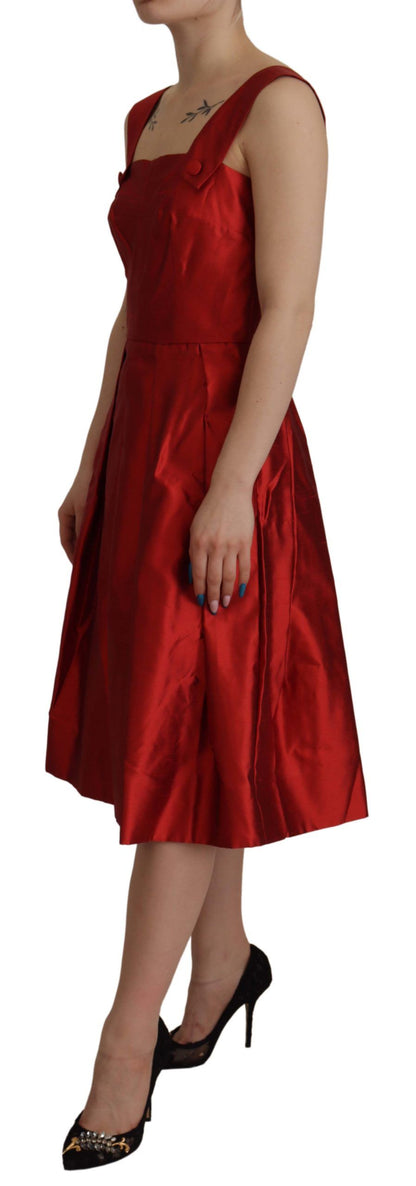 Dolce & Gabbana Red A-line Pleated Satin Silk Dress by Dolce & Gabbana
