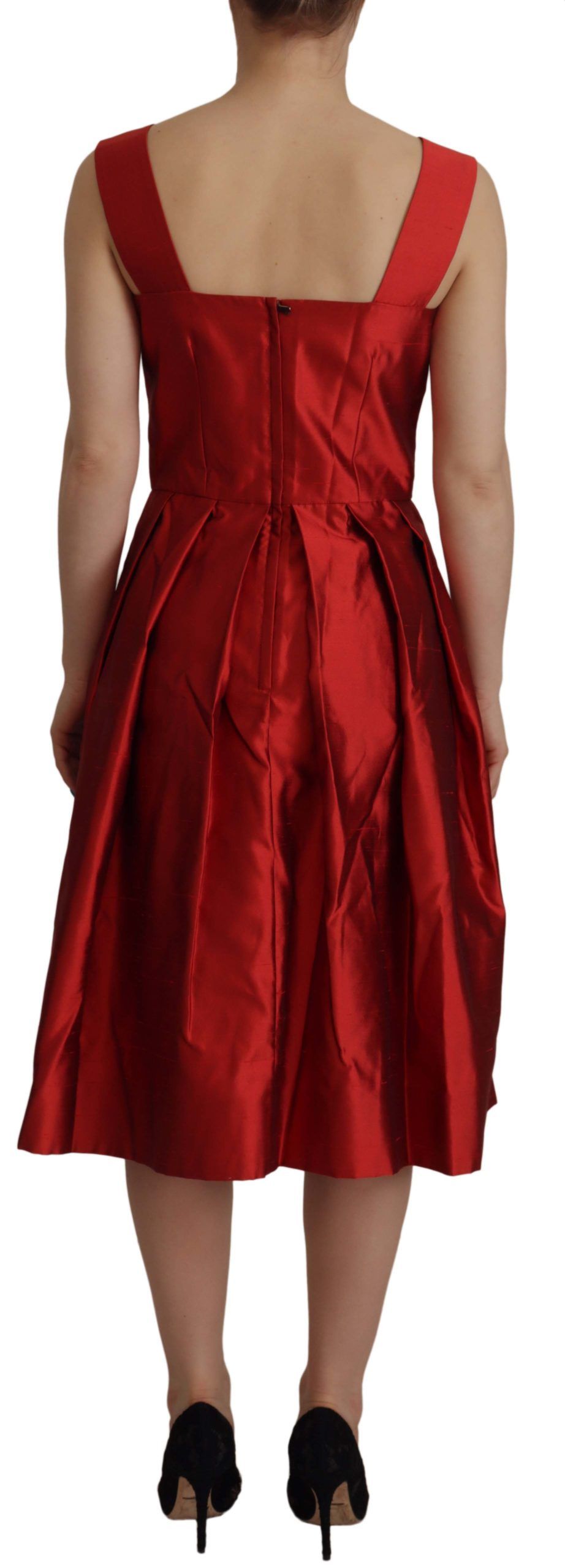 Dolce & Gabbana Red A-line Pleated Satin Silk Dress by Dolce & Gabbana