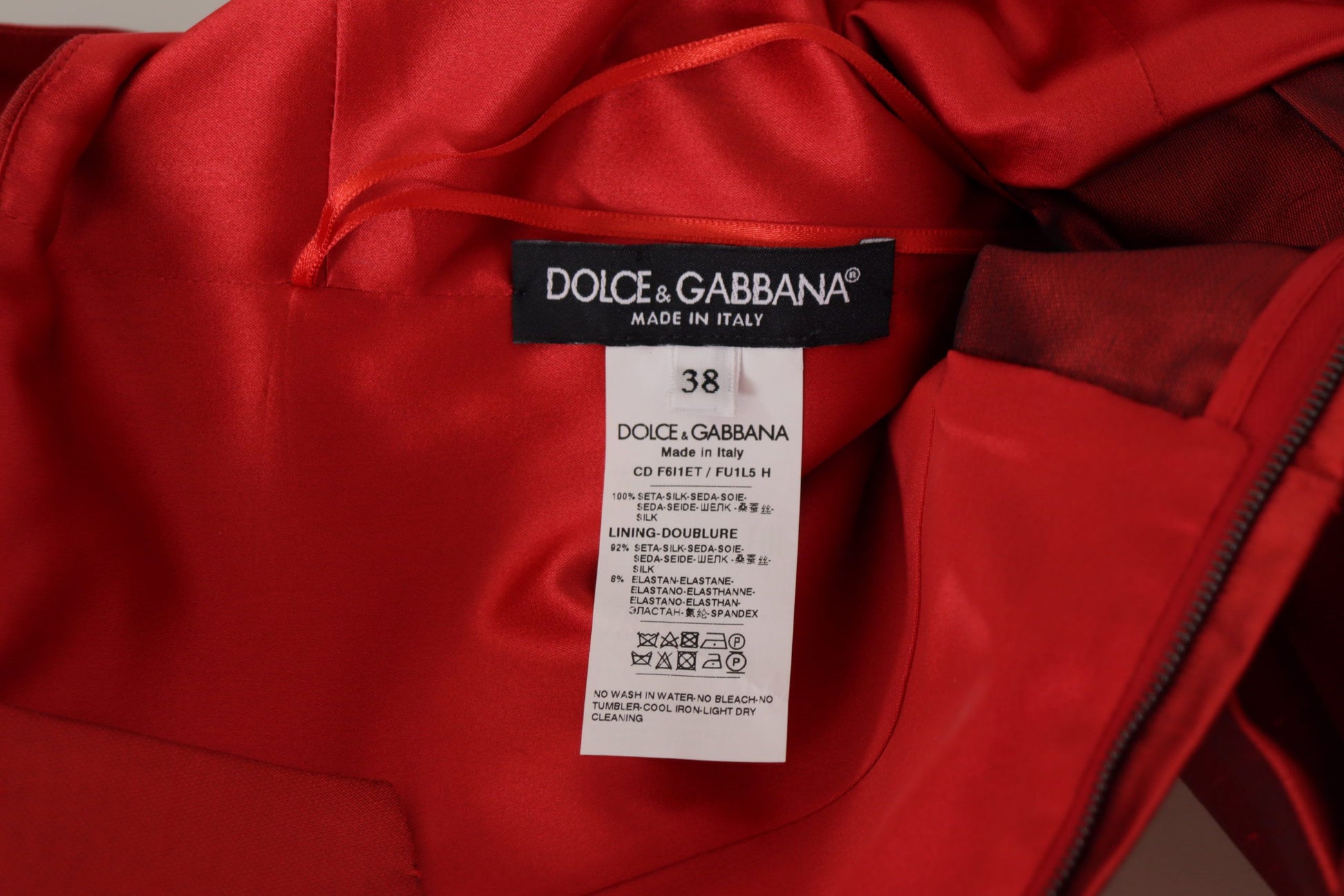 Dolce & Gabbana Red A-line Pleated Satin Silk Dress by Dolce & Gabbana