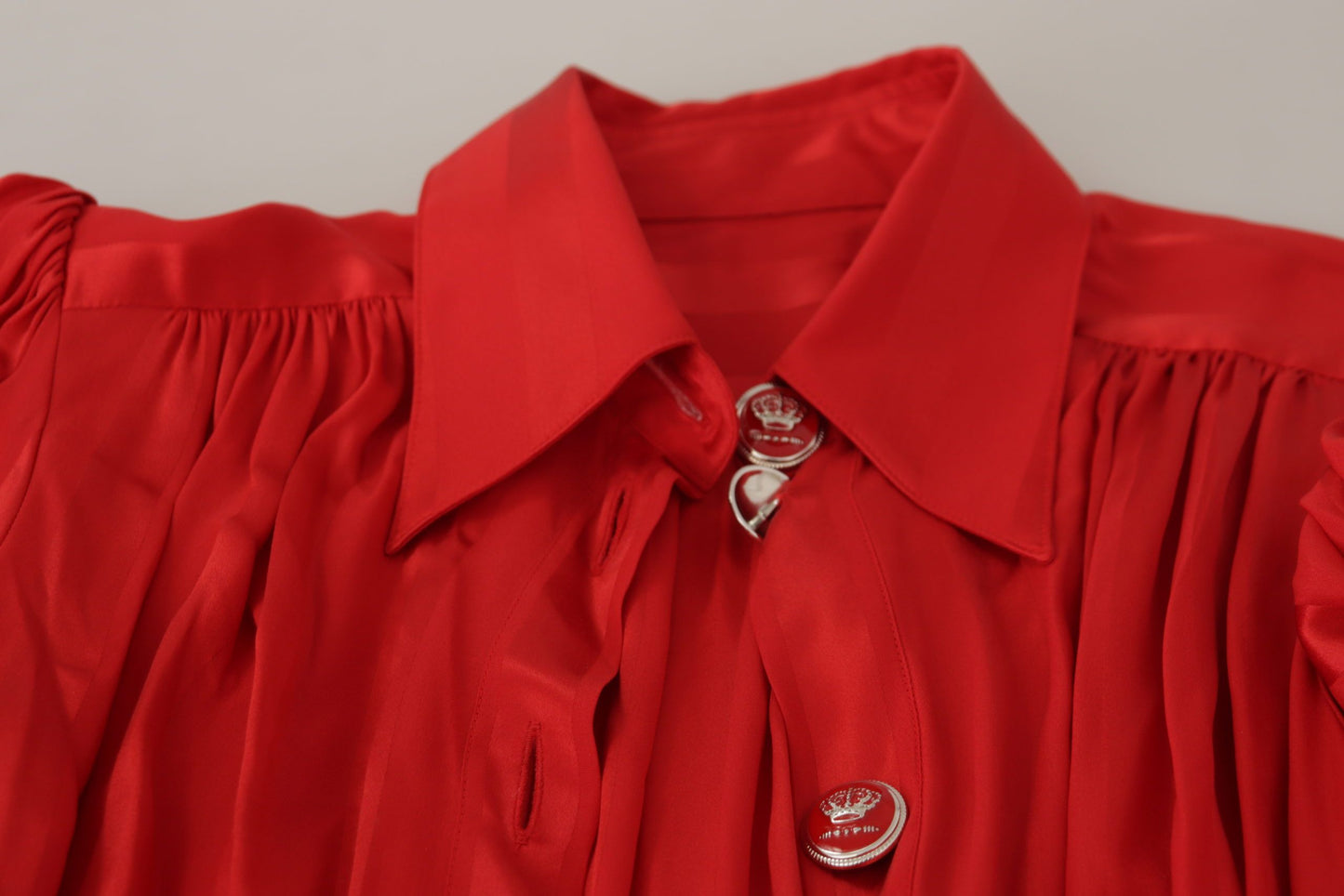 Dolce &amp; Gabbana Red Button Down Belted Midi Satin Silk Dress