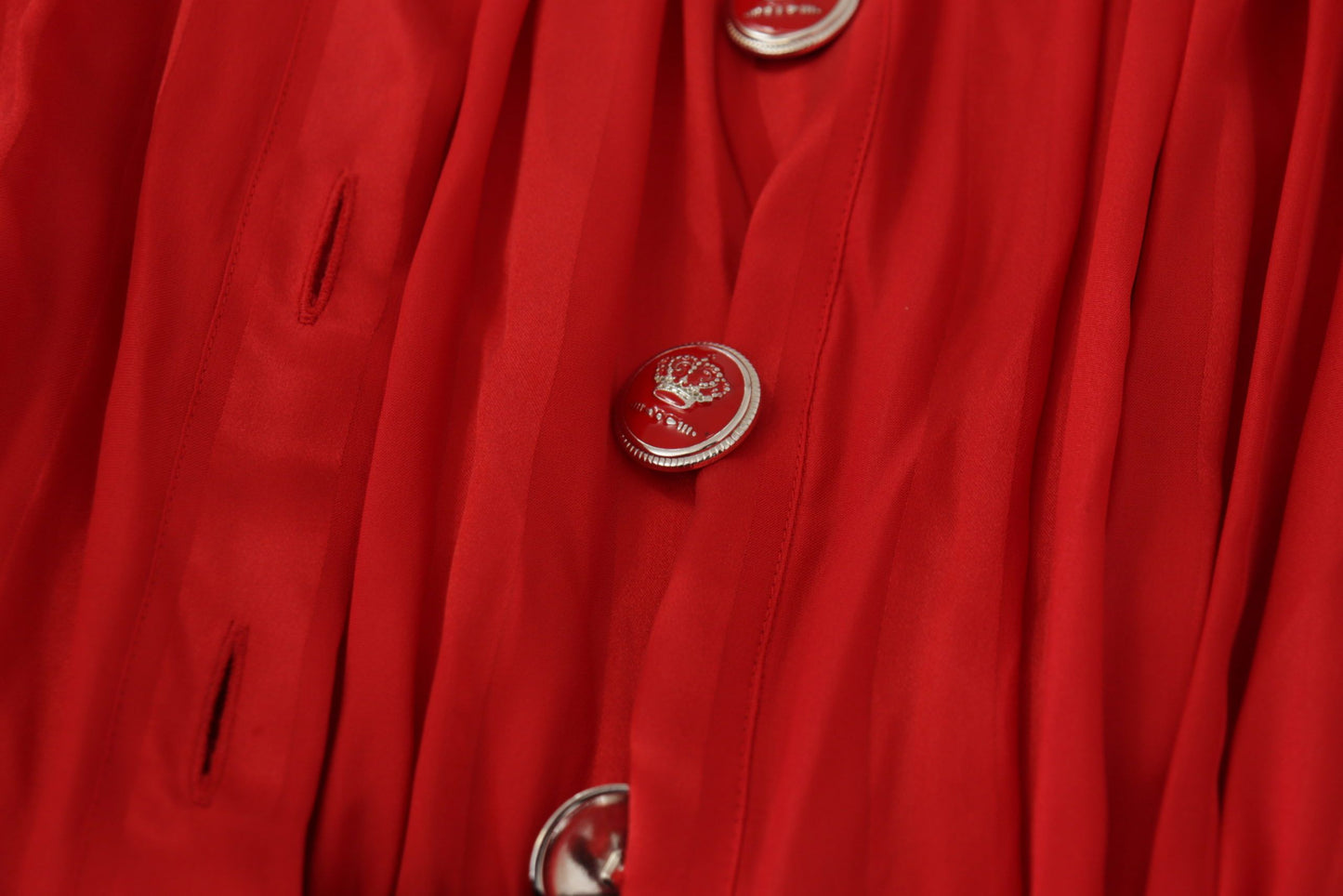 Dolce &amp; Gabbana Red Button Down Belted Midi Satin Silk Dress
