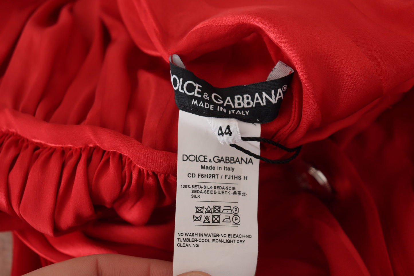 Dolce &amp; Gabbana Red Button Down Belted Midi Satin Silk Dress