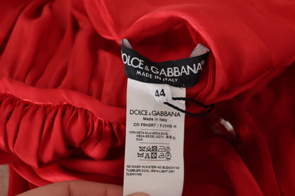 Dolce &amp; Gabbana Red Button Down Belted Midi Satin Silk Dress