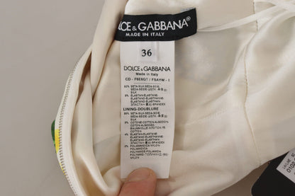 Dolce & Gabbana White Sunflower Print Sheath Midi Silk by Dolce & Gabbana