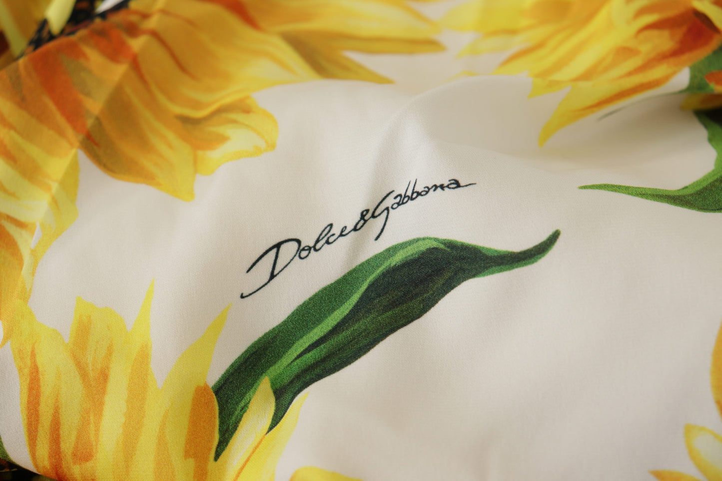 Dolce & Gabbana White Sunflower Print Sheath Midi Silk by Dolce & Gabbana