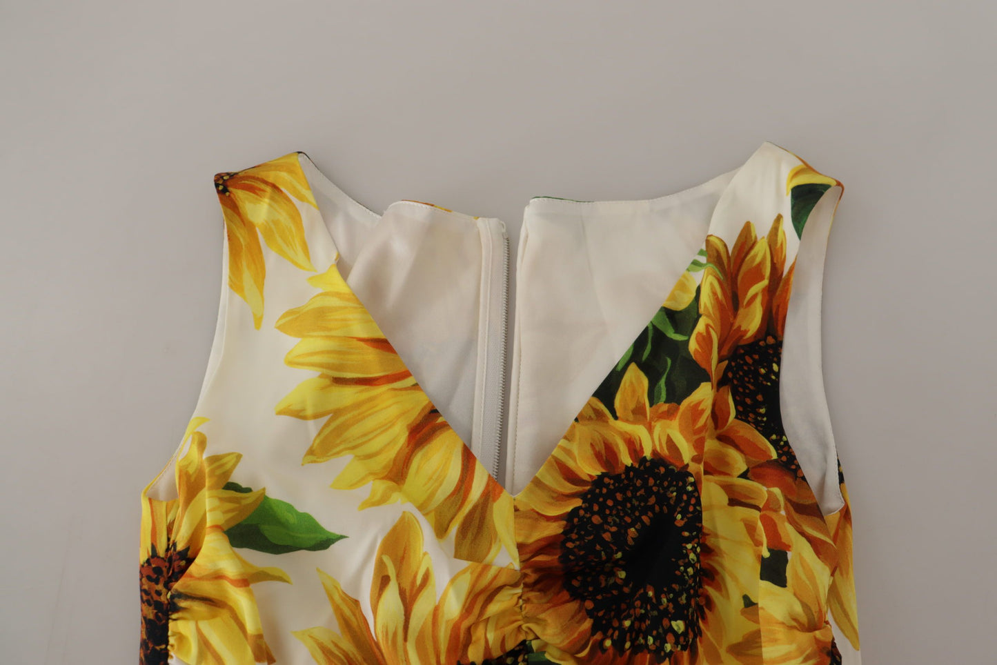 Dolce & Gabbana White Sunflower Print Sheath Midi Silk by Dolce & Gabbana