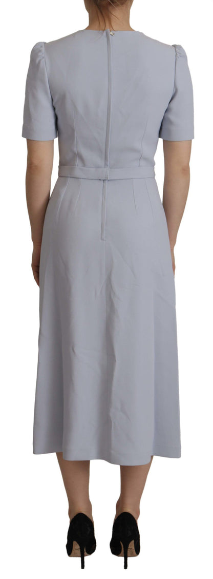 Dolce & Gabbana Blue Floral Applique Midi Viscose Dress by Dolce & Gabbana