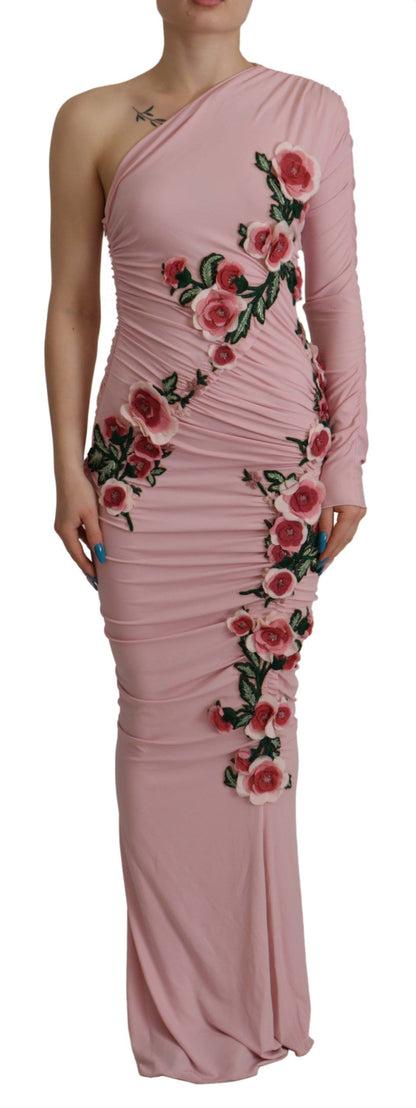 Dolce & Gabbana Pink Flower Embellished One Shoulder Dress by Dolce & Gabbana