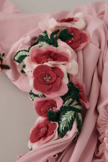 Dolce & Gabbana Pink Flower Embellished One Shoulder Dress by Dolce & Gabbana