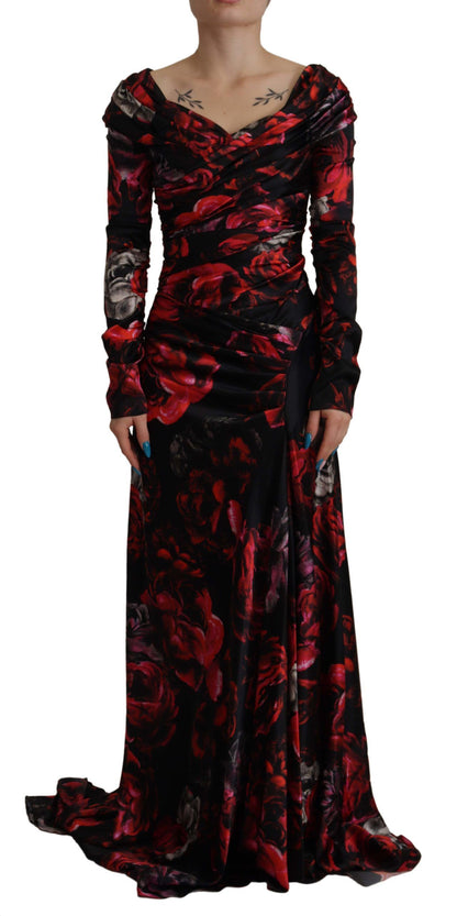 Dolce & Gabbana Black Floral Roses A-Line Sheath Gown Dress by Dolce & Gabbana