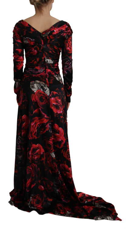 Dolce & Gabbana Black Floral Roses A-Line Sheath Gown Dress by Dolce & Gabbana