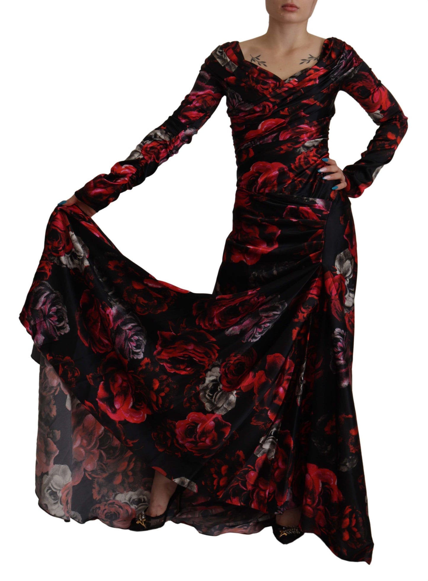 Dolce & Gabbana Black Floral Roses A-Line Sheath Gown Dress by Dolce & Gabbana