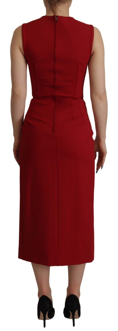 Dolce & Gabbana Red Sweetheart Neck Bodycon Midi Dress by Dolce & Gabbana