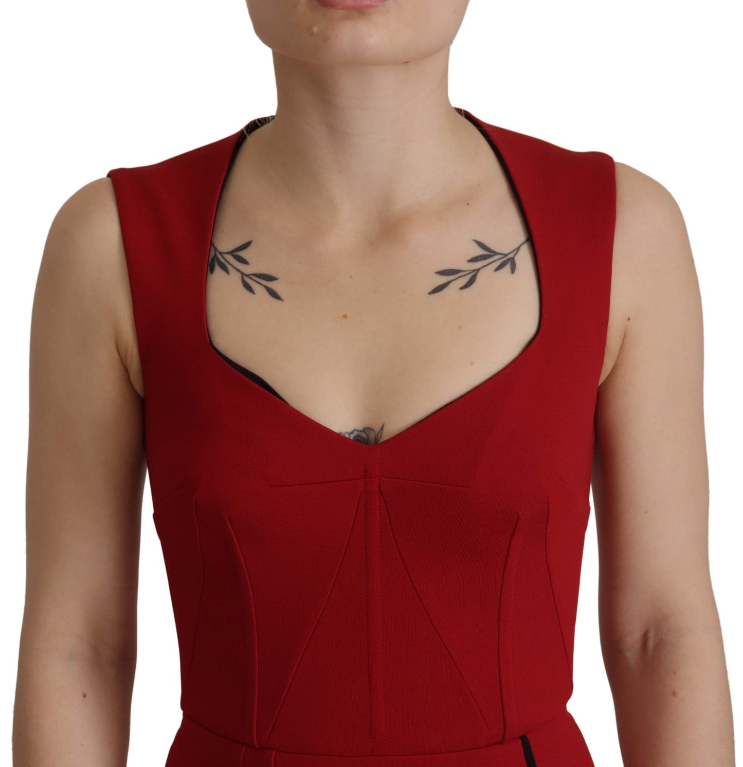 Dolce & Gabbana Red Sweetheart Neck Bodycon Midi Dress by Dolce & Gabbana