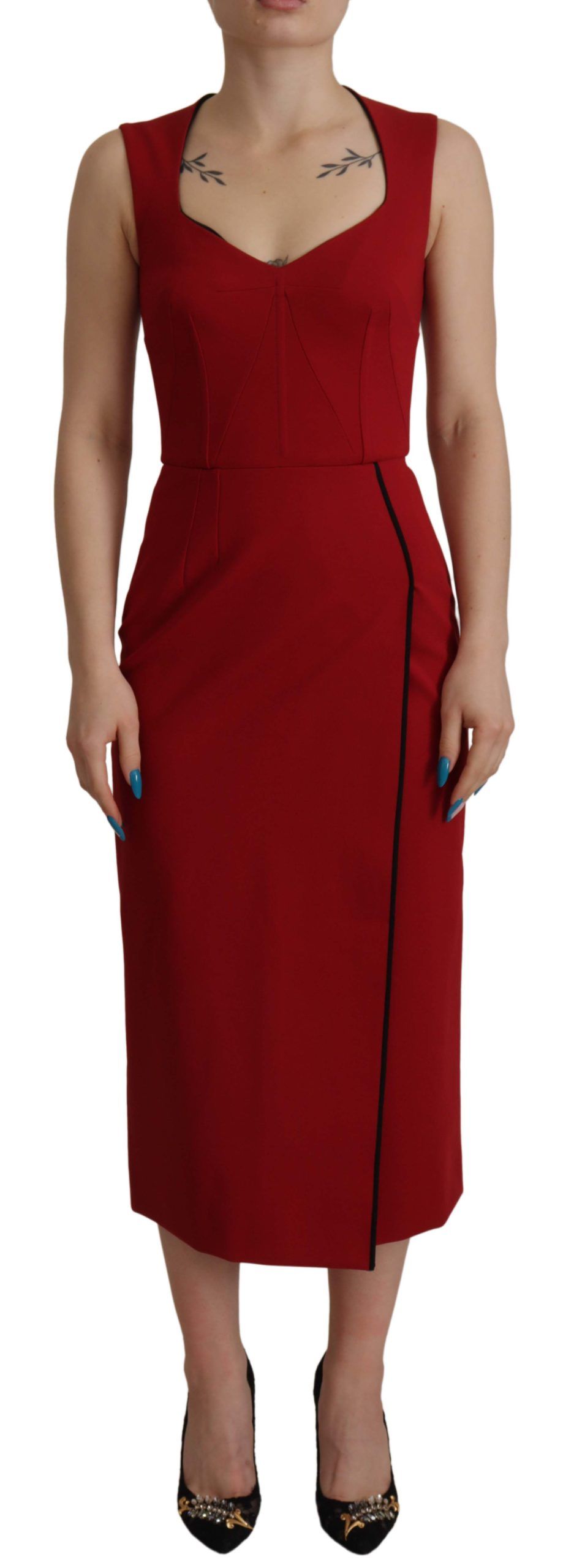 Dolce & Gabbana Red Sweetheart Neck Bodycon Midi Dress by Dolce & Gabbana