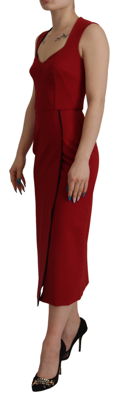 Dolce & Gabbana Red Sweetheart Neck Bodycon Midi Dress by Dolce & Gabbana
