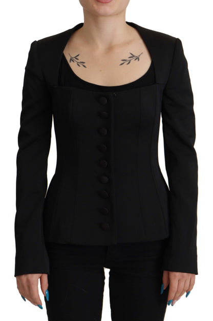 Dolce &amp; Gabbana - Veste noire élégante à boutons-pression avec doublure en soie