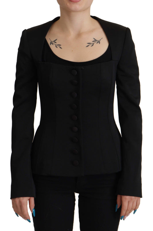 Dolce &amp; Gabbana - Veste noire élégante à boutons-pression avec doublure en soie