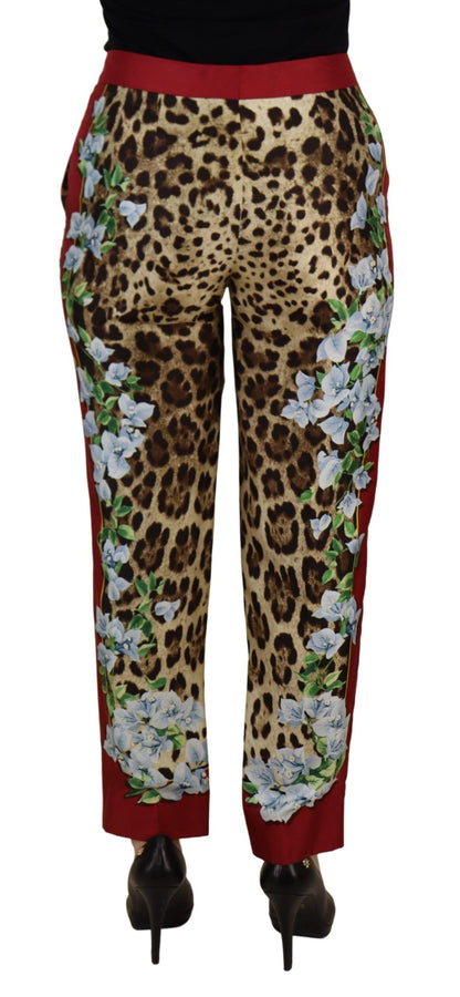 Dolce & Gabbana Multicolor Leopard Flora Printed Mid Waist Trouser Pants by Dolce & Gabbana