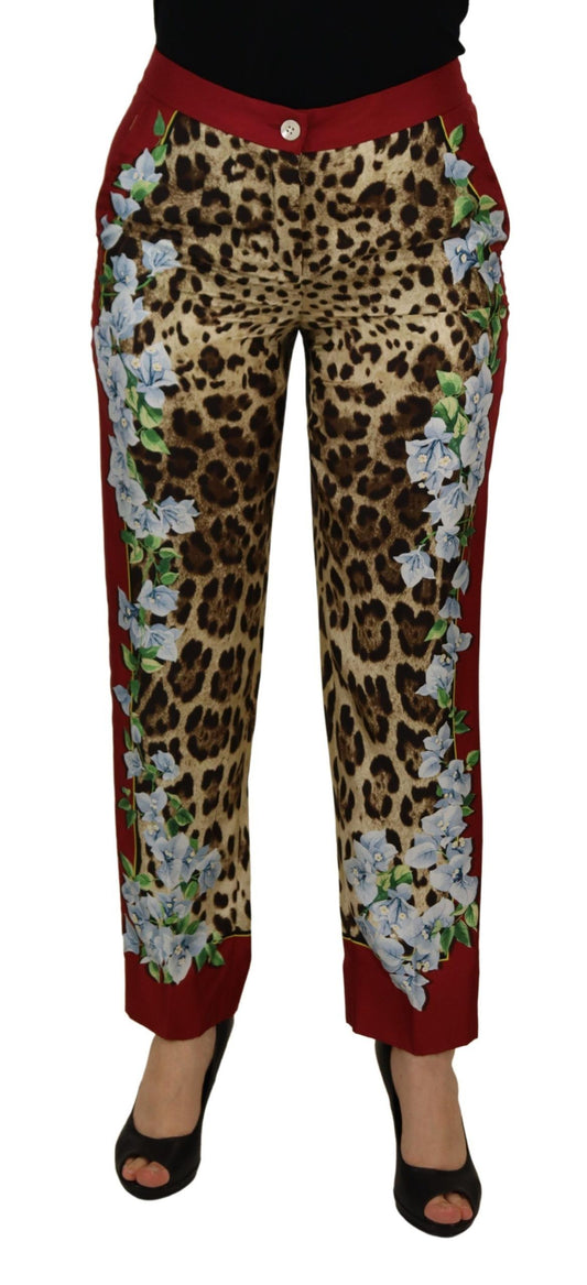 Dolce & Gabbana Multicolor Leopard Flora Printed Mid Waist Trouser Pants by Dolce & Gabbana