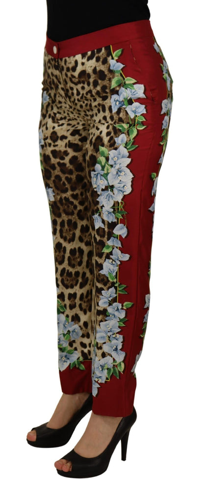 Dolce & Gabbana Multicolor Leopard Flora Printed Mid Waist Trouser Pants by Dolce & Gabbana