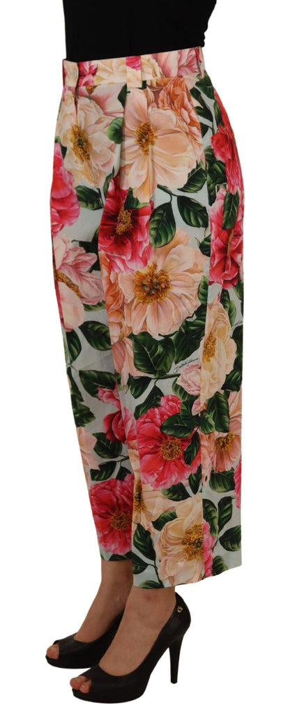 Dolce & Gabbana Multicolor Flora Printed High Waist Cropped Trouser Pants by Dolce & Gabbana