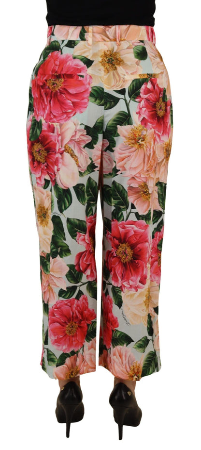 Dolce & Gabbana Multicolor Flora Printed High Waist Cropped Trouser Pants by Dolce & Gabbana