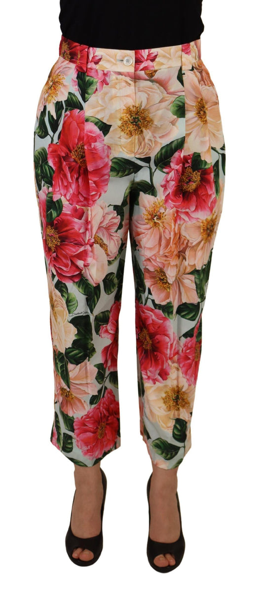 Dolce & Gabbana Multicolor Flora Printed High Waist Cropped Trouser Pants by Dolce & Gabbana