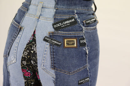 Dolce & Gabbana Multicolor Patchwork DG Fashion Wide Leg Denim Pant by Dolce & Gabbana