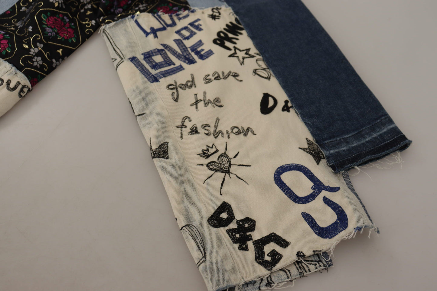 Dolce & Gabbana Multicolor Patchwork DG Fashion Wide Leg Denim Pant by Dolce & Gabbana