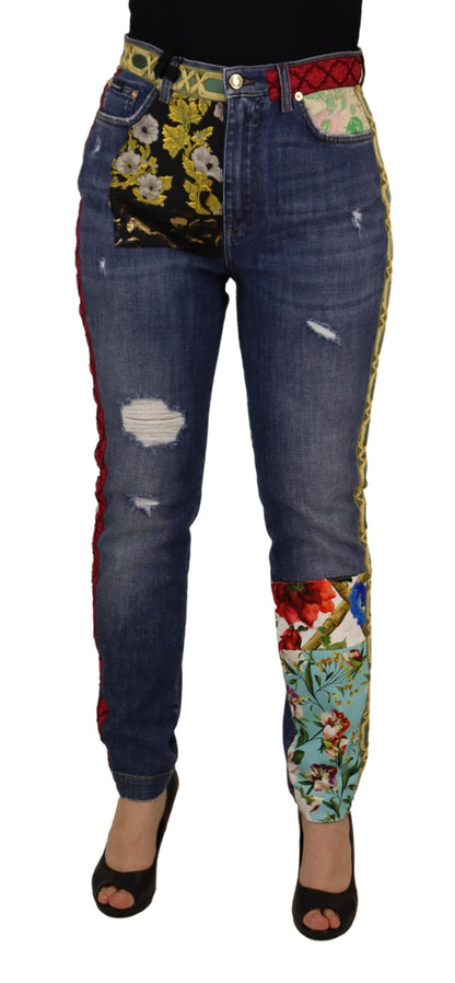 Dolce & Gabbana Blue Patchwork High Waist Denim Jeans by Dolce & Gabbana