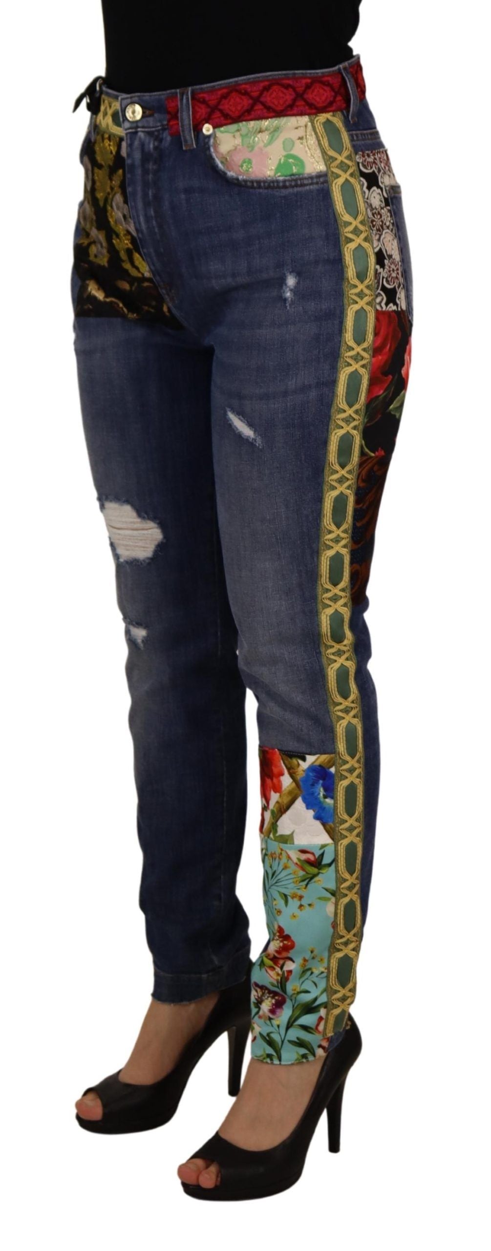 Dolce & Gabbana Blue Patchwork High Waist Denim Jeans by Dolce & Gabbana