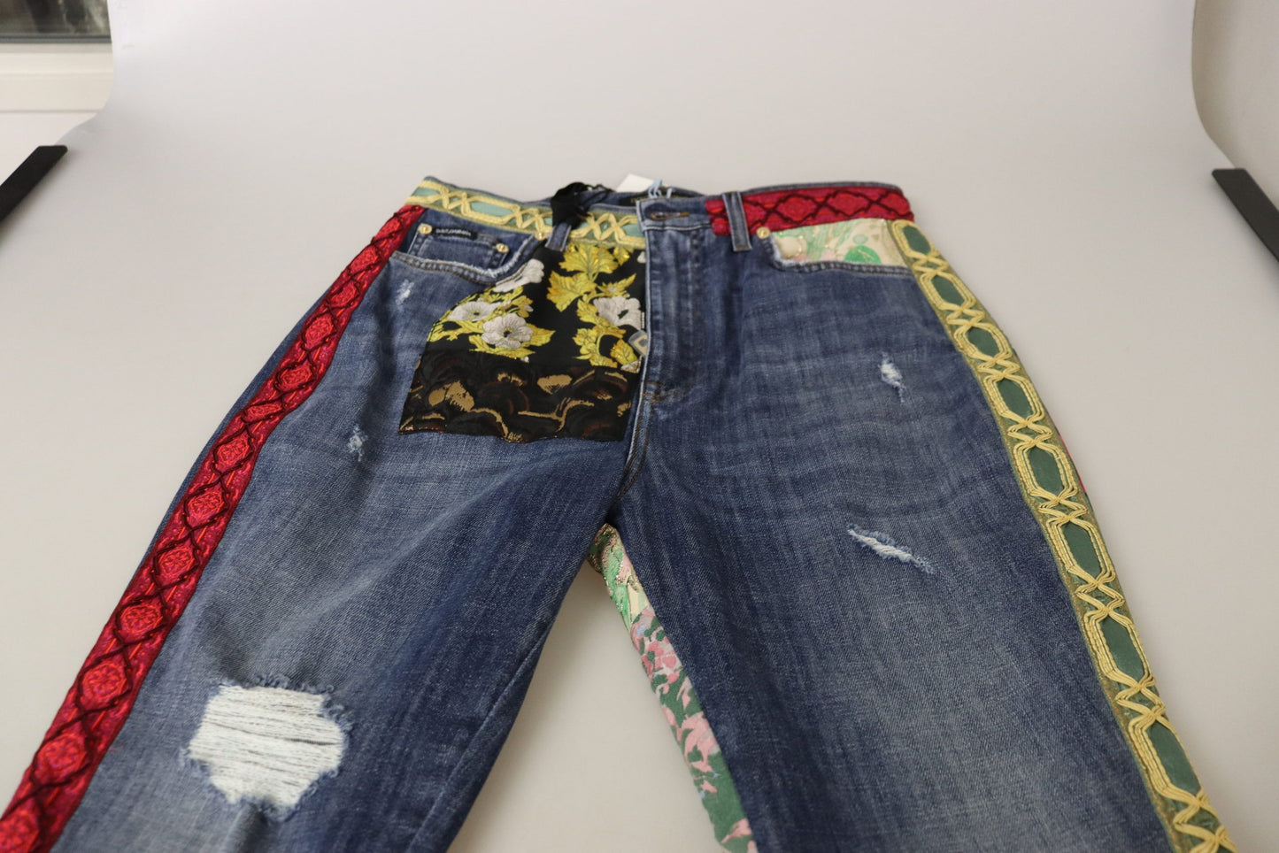 Dolce & Gabbana Blue Patchwork High Waist Denim Jeans by Dolce & Gabbana