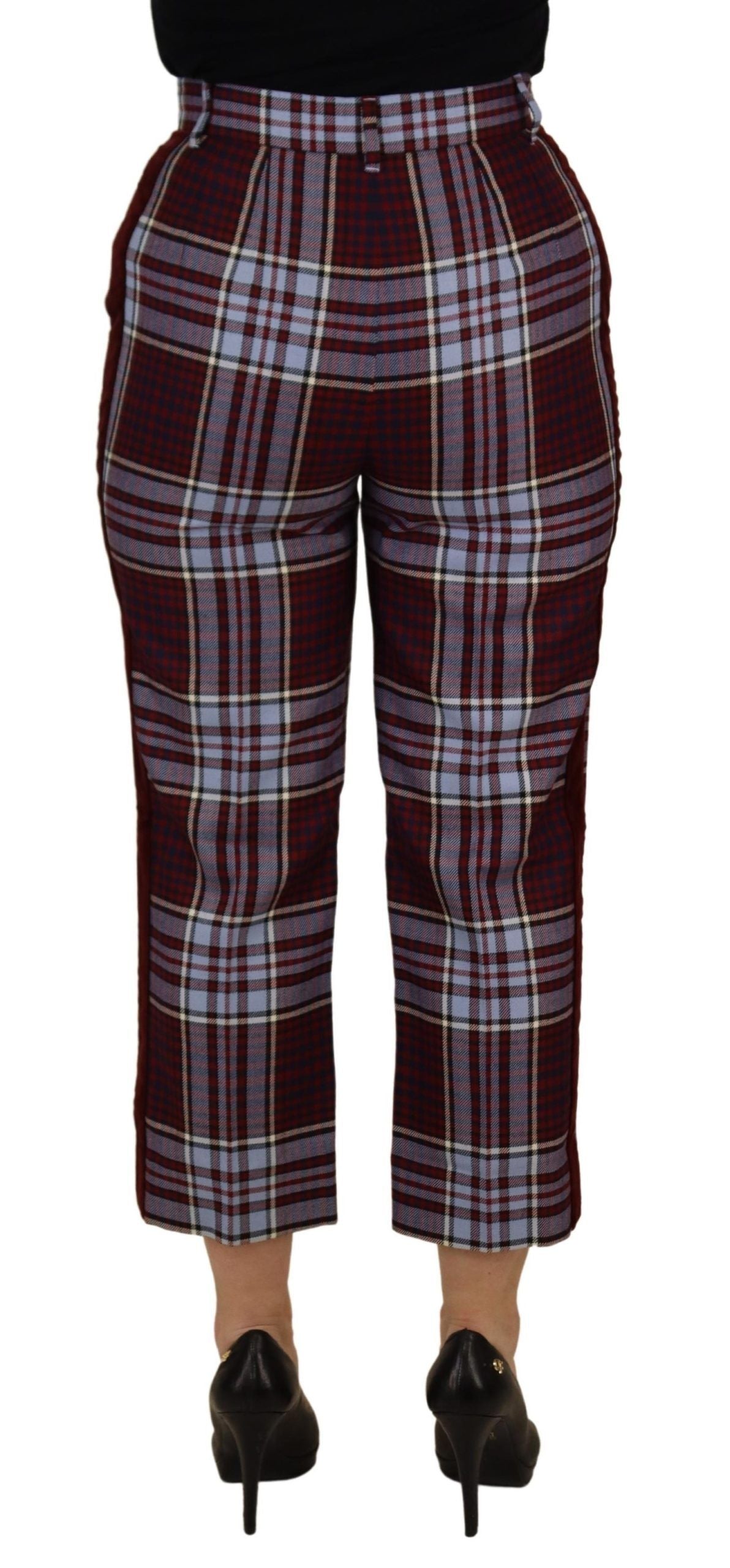 Dolce & Gabbana Gray Checked High Waist Cropped Trouser Pants by Dolce & Gabbana