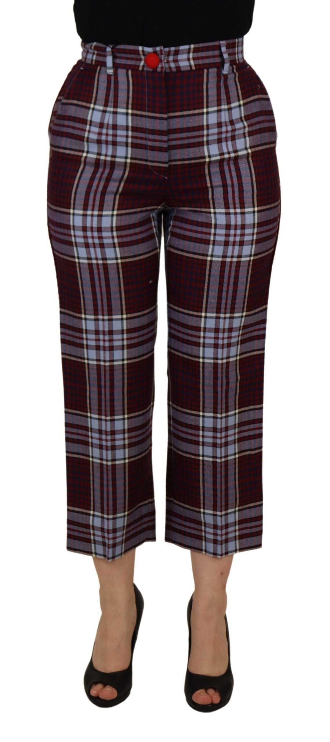 Dolce & Gabbana Gray Checked High Waist Cropped Trouser Pants by Dolce & Gabbana