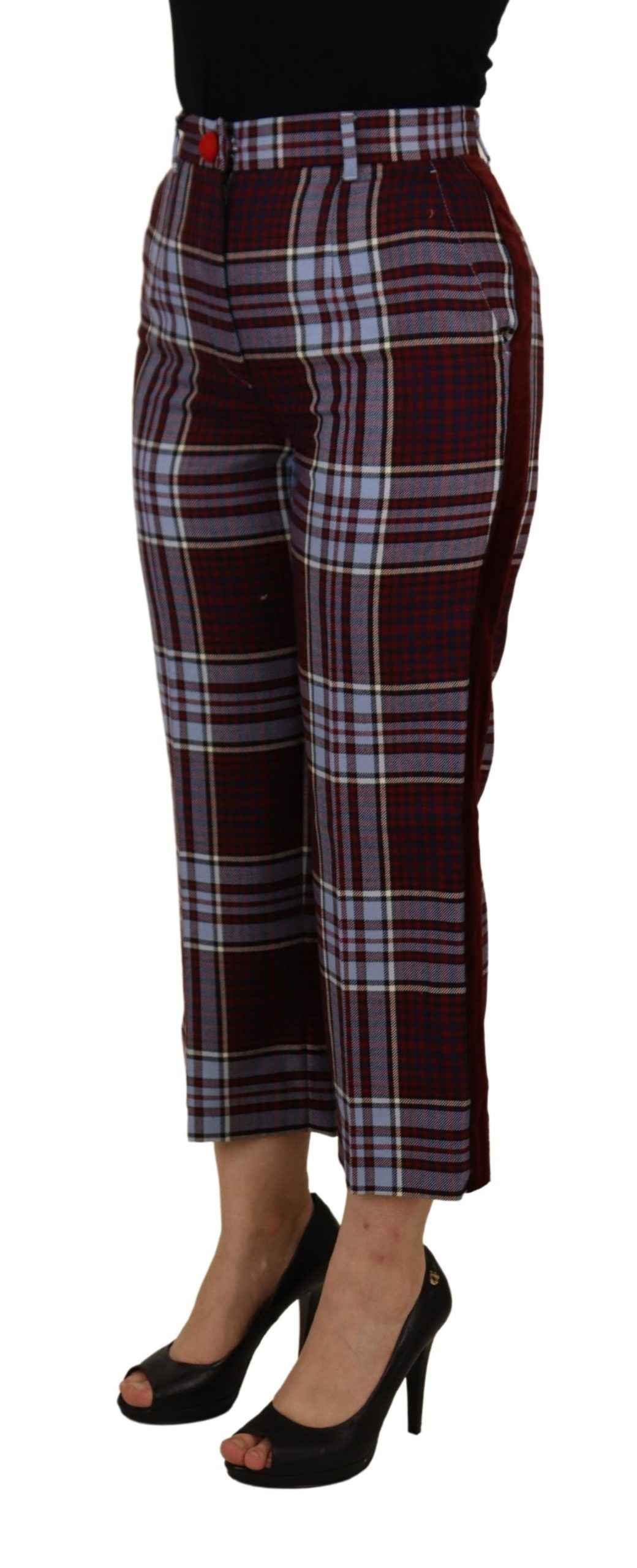 Dolce & Gabbana Gray Checked High Waist Cropped Trouser Pants by Dolce & Gabbana