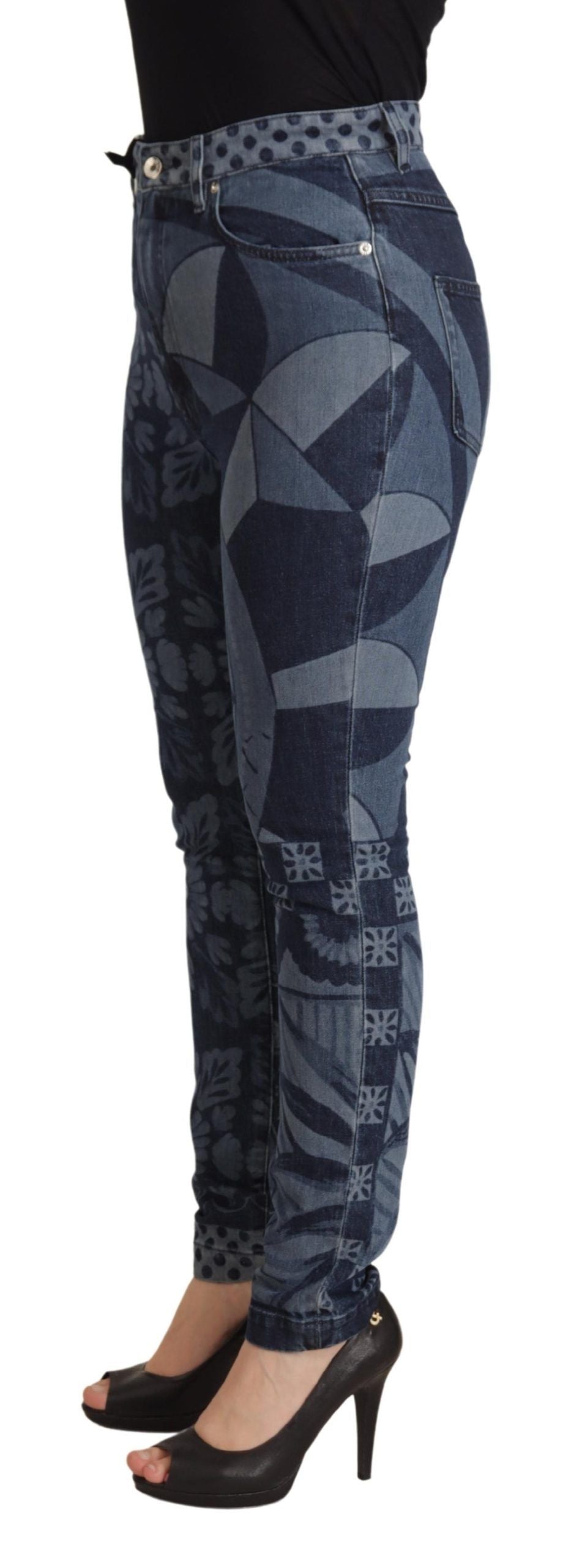 Dolce & Gabbana Blue Floral High Waist Skinny Denim Jeans by Dolce & Gabbana