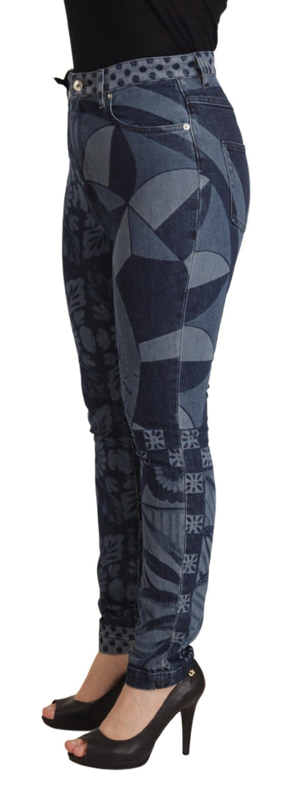 Dolce & Gabbana Blue Floral High Waist Skinny Denim Jeans by Dolce & Gabbana