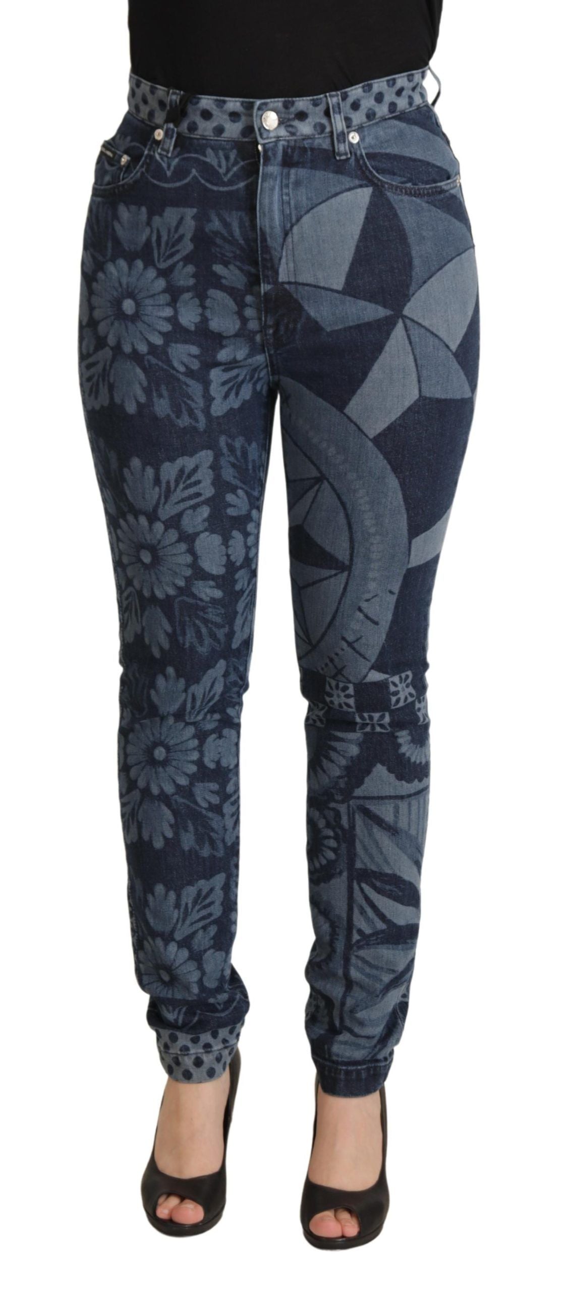 Dolce & Gabbana Blue Floral High Waist Skinny Denim Jeans by Dolce & Gabbana
