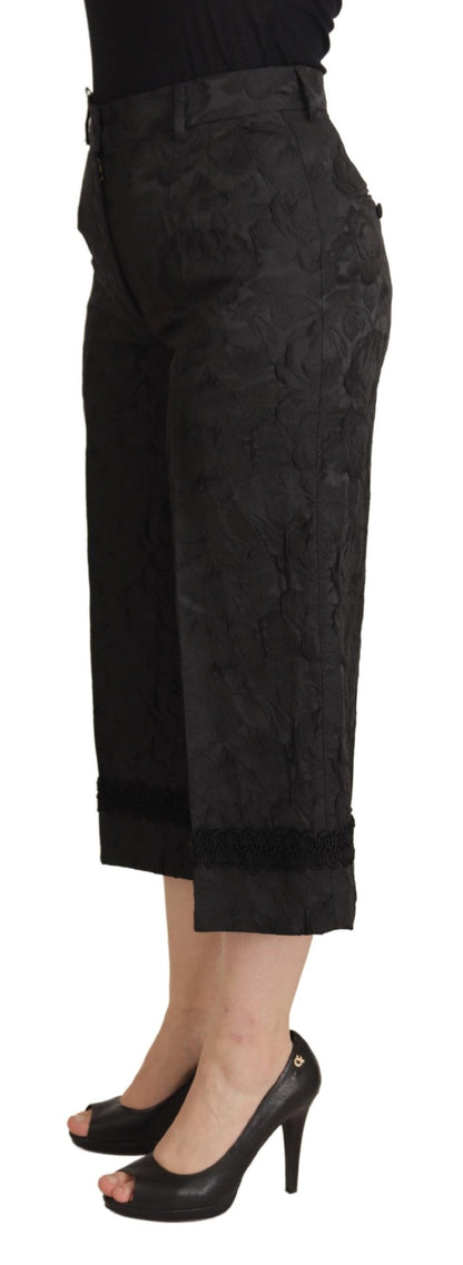 Dolce & Gabbana Black Brocade Cropped High Waist Pants by Dolce & Gabbana